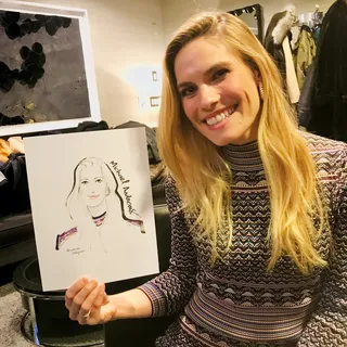 Live event drawing happy woman
