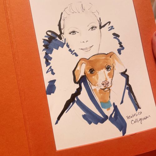 Illustration of a person and a dog for Bvlgari jewelry