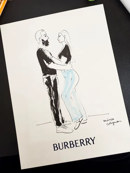 Minimalist couple sketch by Veronica Collignon with Burberry text