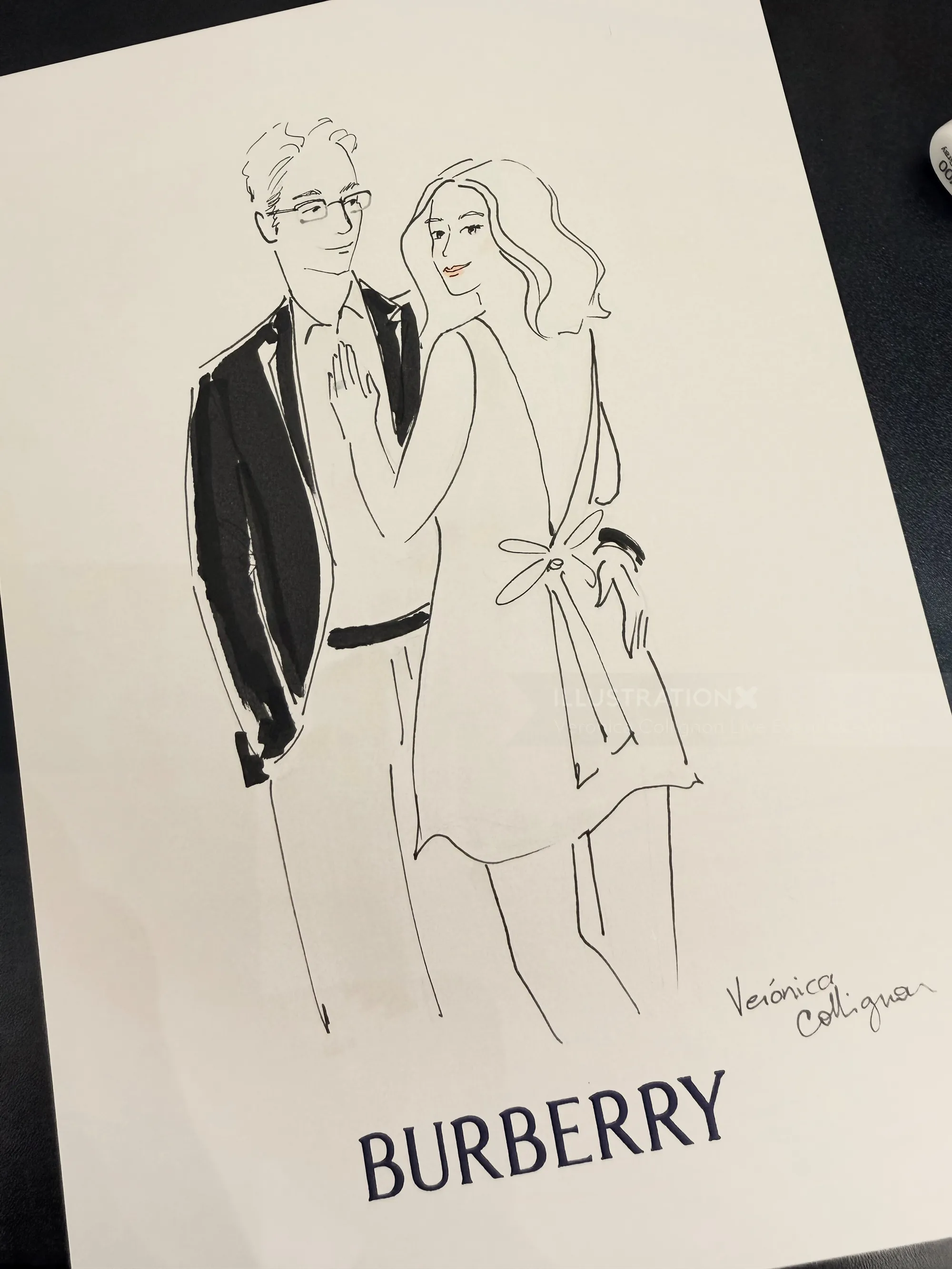 Black and white couple sketch signed by Veronica Collignon
