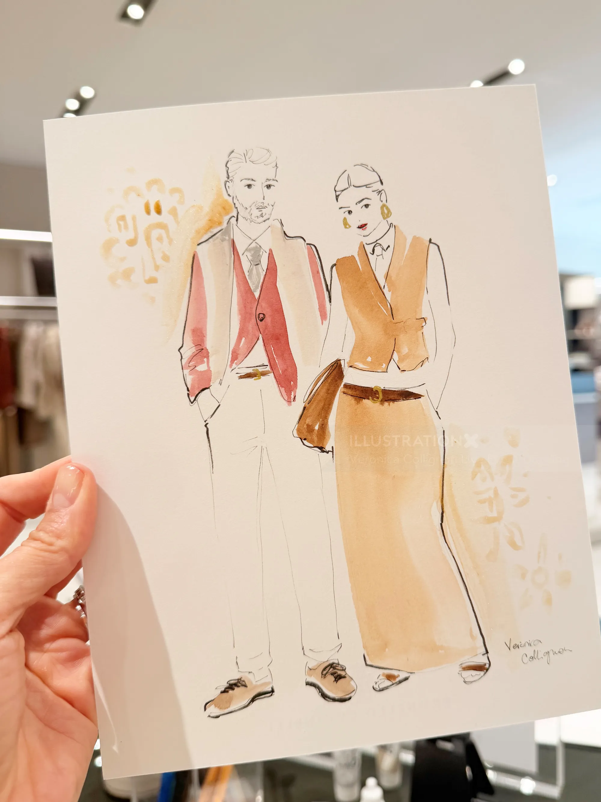 Fashion sketch of two people by Veronica Collignon Live Event Drawing