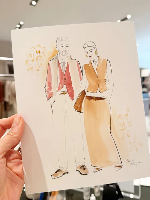 Fashion sketch of two people by Veronica Collignon Live Event Drawing