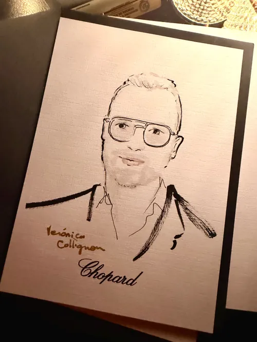 Ink portrait of a bald man with glasses by Veronica Collignon Live Event Drawing