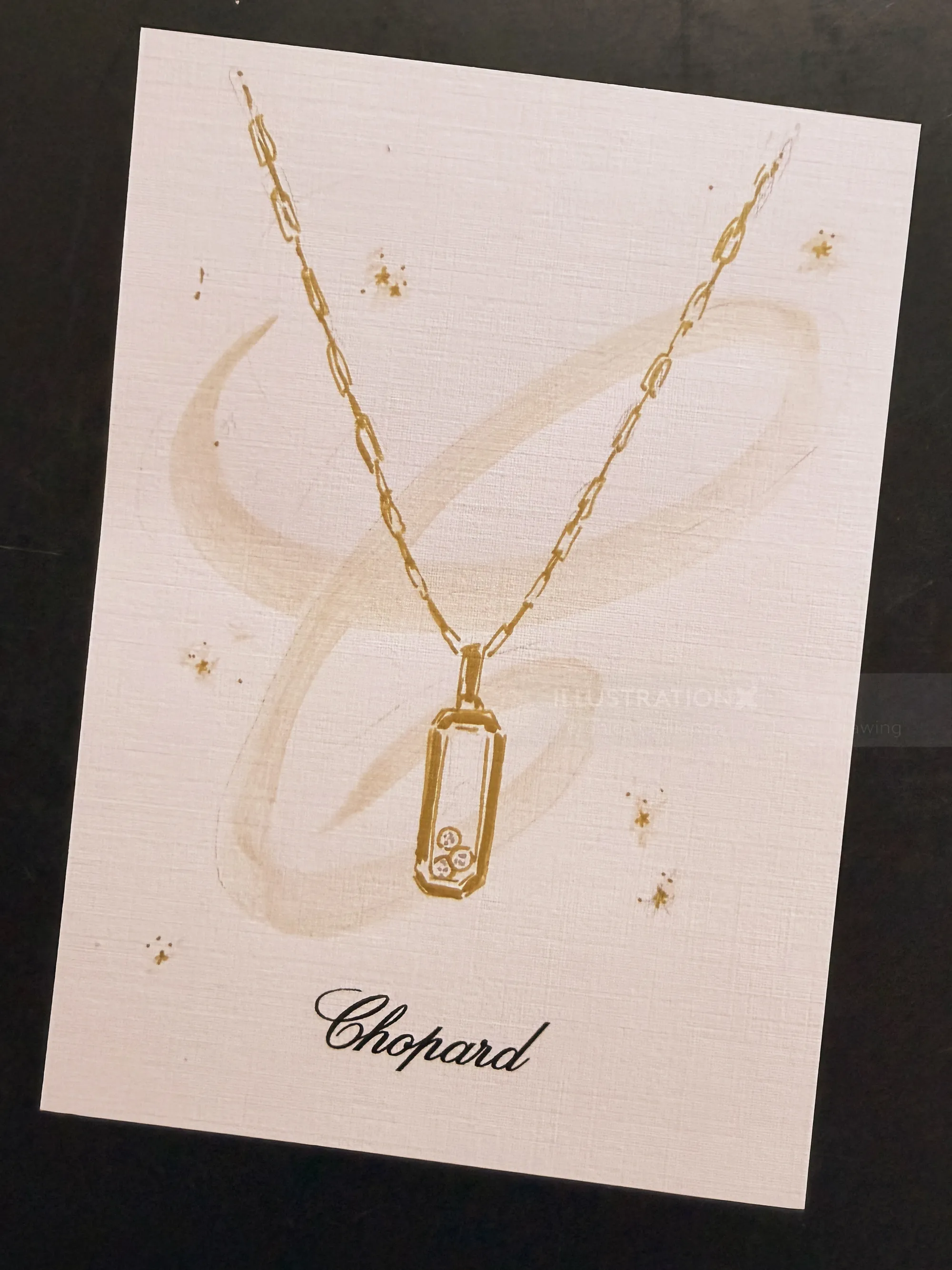Veronica Collignon Live Event Drawing of a Chopard pendant necklace illustration