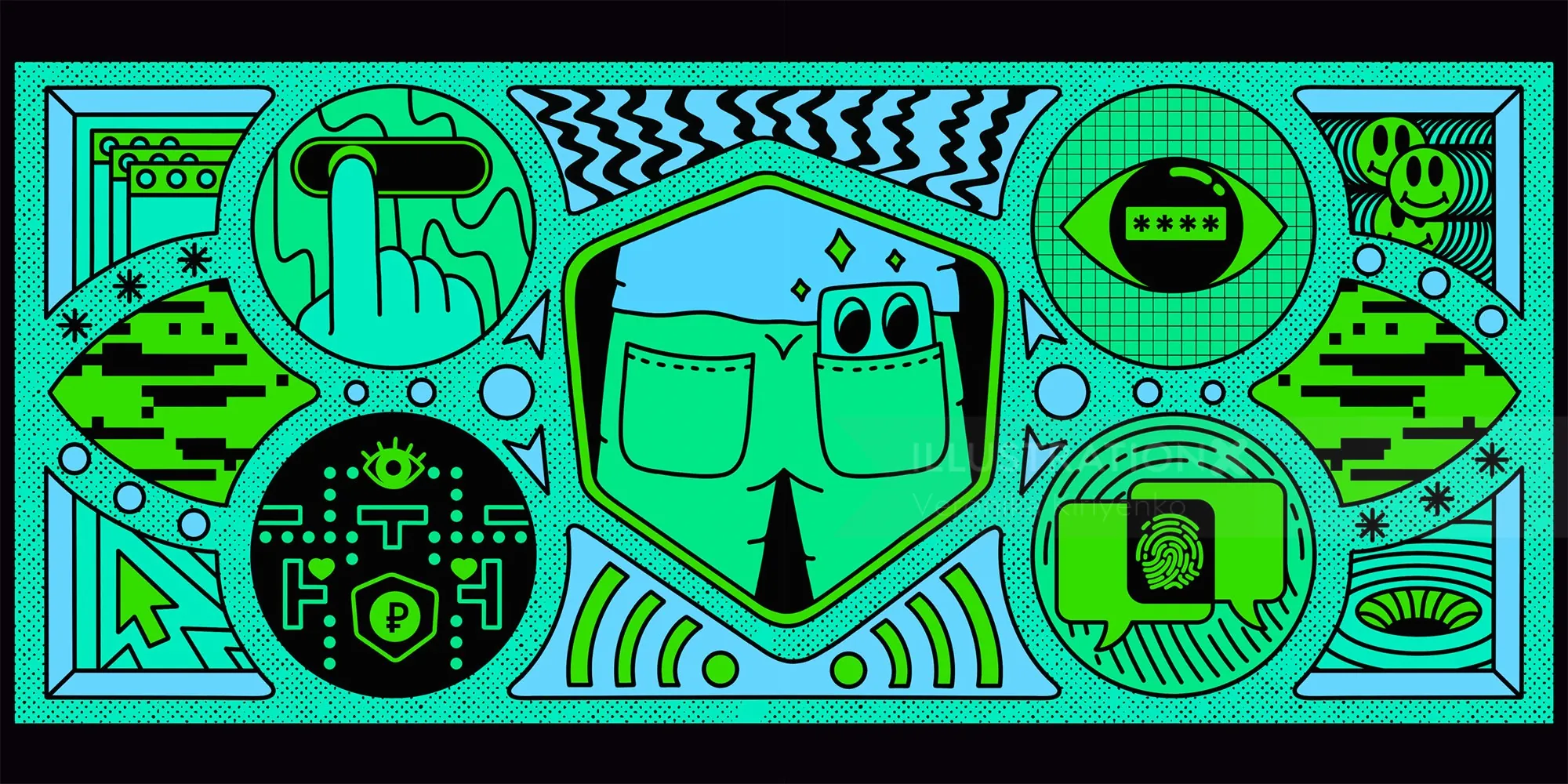 Abstract paper wallet design with security and technology motifs by Veronika Kiriyenko