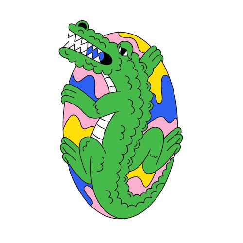 green aligator clings to a coloured background