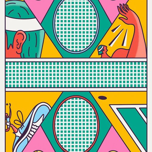 ilustración, tenis, raquetas, pelota, tenistas
