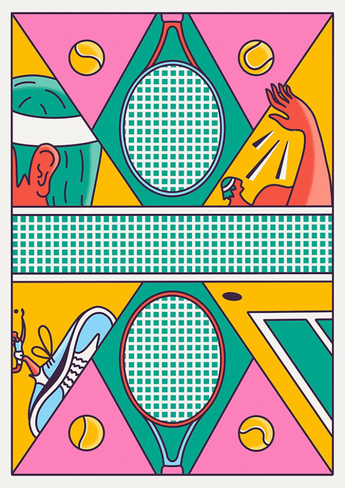 illustration, tennis, rackets, ball, tennis players