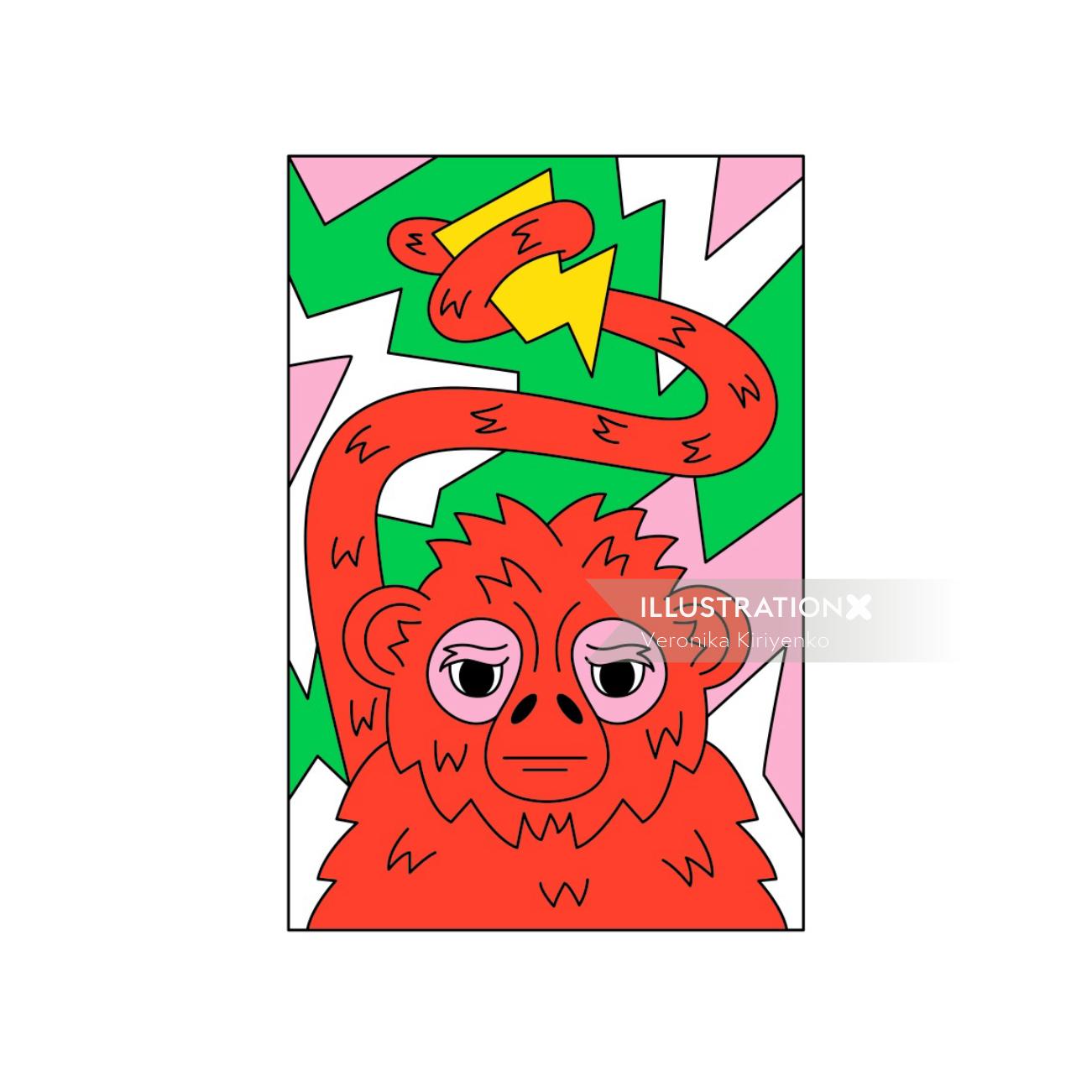 Red Monkey holding a thunderbolt in its tail