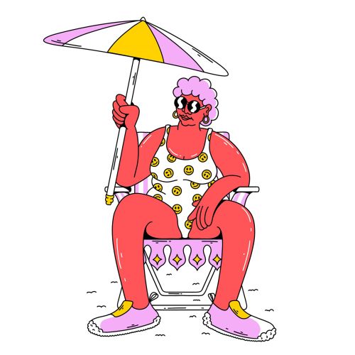 Cartoon character with a beachy disposition