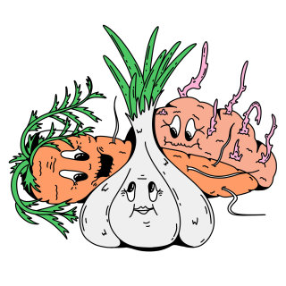 Humorous comic illustration featuring onions