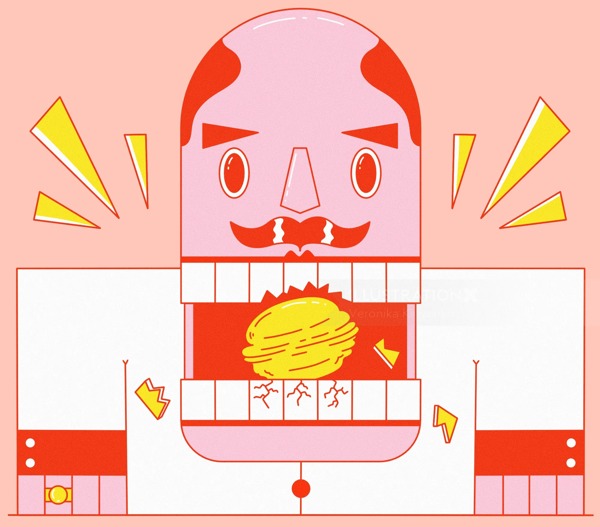 Illustration of cartoon man holding golden stack with sparkles by Veronika Kiriyenko