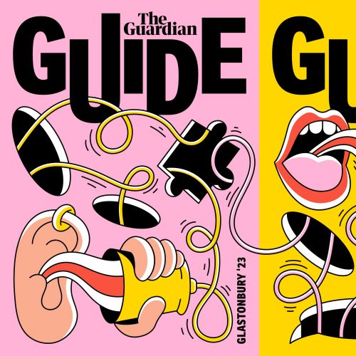 Illustration of hands and mouths with cords on Glastonbury Festival guide by Veronika Kiriyenko