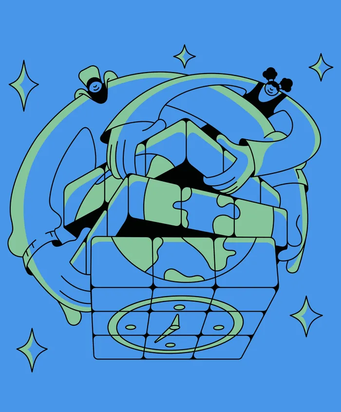 Illustration of the Guardian Bag design featuring entwined figures, by Veronika Kiriyenko