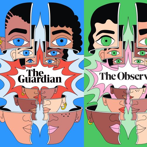 Surreale Illustration der Trailer-Flaggen von The Guardian und The Observer von Veronika Kiriyenko