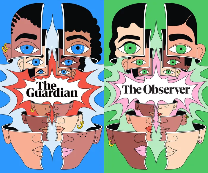 Surreal illustration of The Guardian and The Observer trailer flags by Veronika Kiriyenko