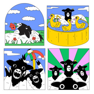 Happy farm life cpmic stickers featuring Dorper sheep