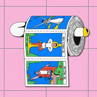 Conceptual tarot card-themed toilet tissue for kids' bathroom