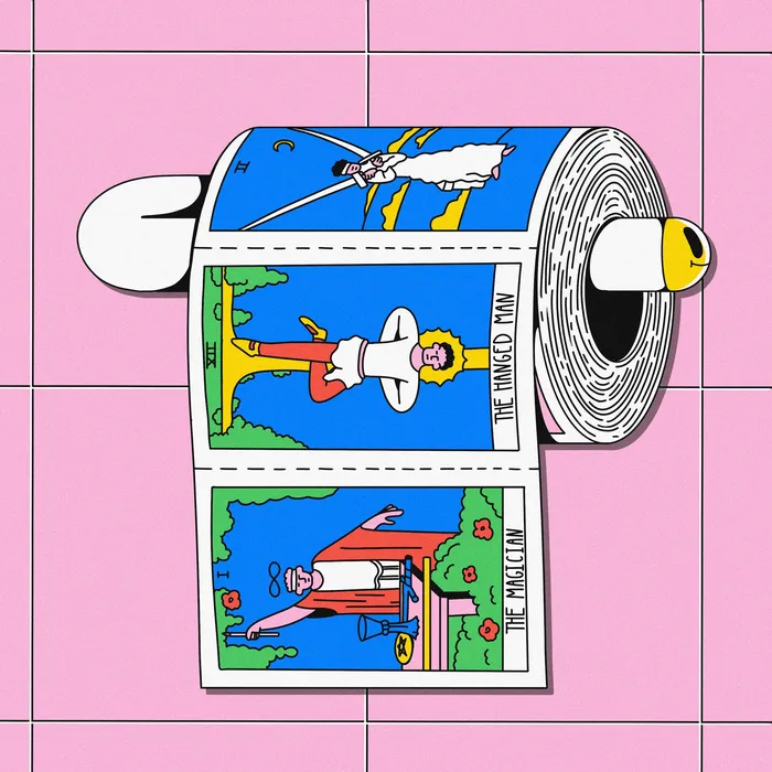 Conceptual tarot card-themed toilet tissue for kids' bathroom