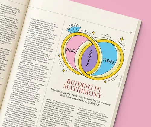 Illustration of overlapping wedding rings labeled Mine, Ours, Yours