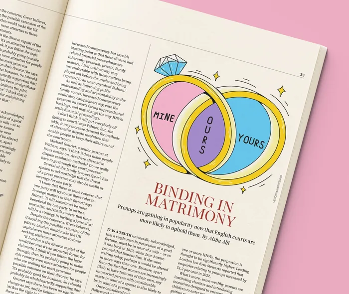 Illustration of overlapping wedding rings labeled Mine, Ours, Yours