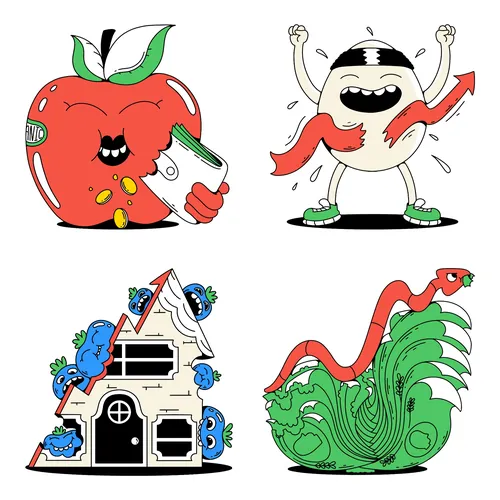 Cartoon illustrations symbolizing inflation and rising food prices