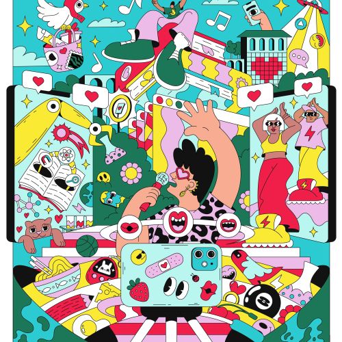 Colorful playful TikTok-themed illustration by Veronika Kiriyenko