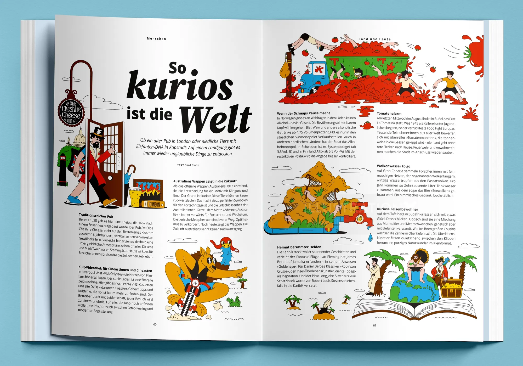 Editorial illustration featuring cultural facts for AIDA Magazine by Veronika Kiriyenko