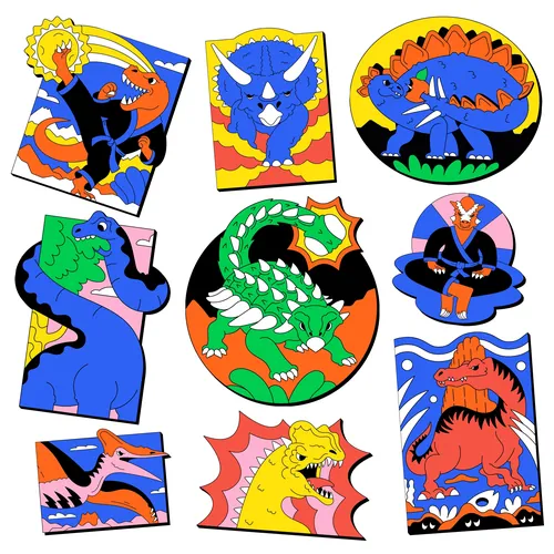Colorful dinosaur patches for kids' Brazilian Jiu-Jitsu kimonos by Veronika Kiriyenko