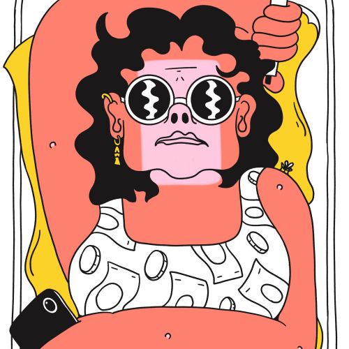 Illustration by Veronika Kiriyenko of a curly-haired person with oversized glasses
