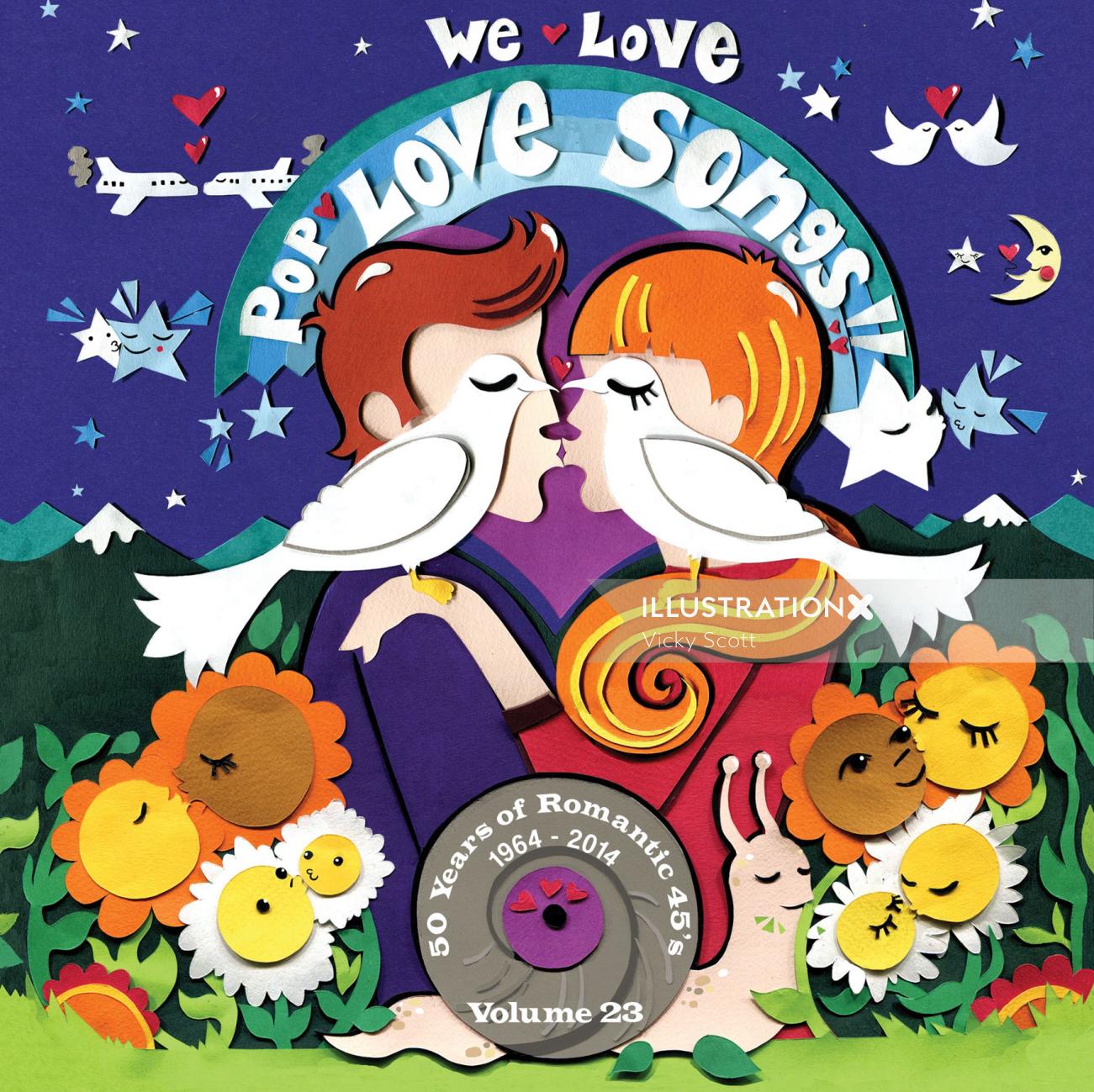 flowers, hand drawn type, couple, love, snail, pop, music, cd cover