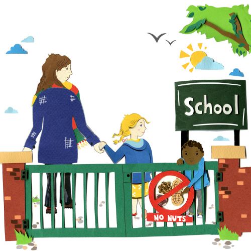 Illustration showing a humorous nut free school!