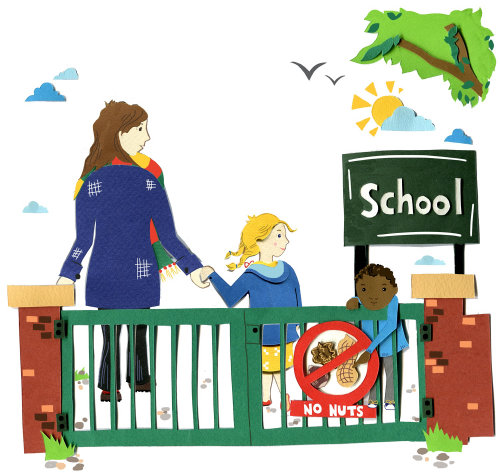 Illustration showing a humorous nut free school!