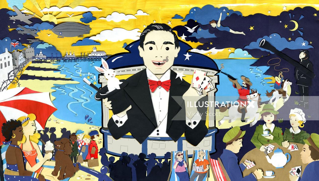 seaside, holiday, 2nd world war, 1st world war, evacuees, poodle, night, planes, history, magician