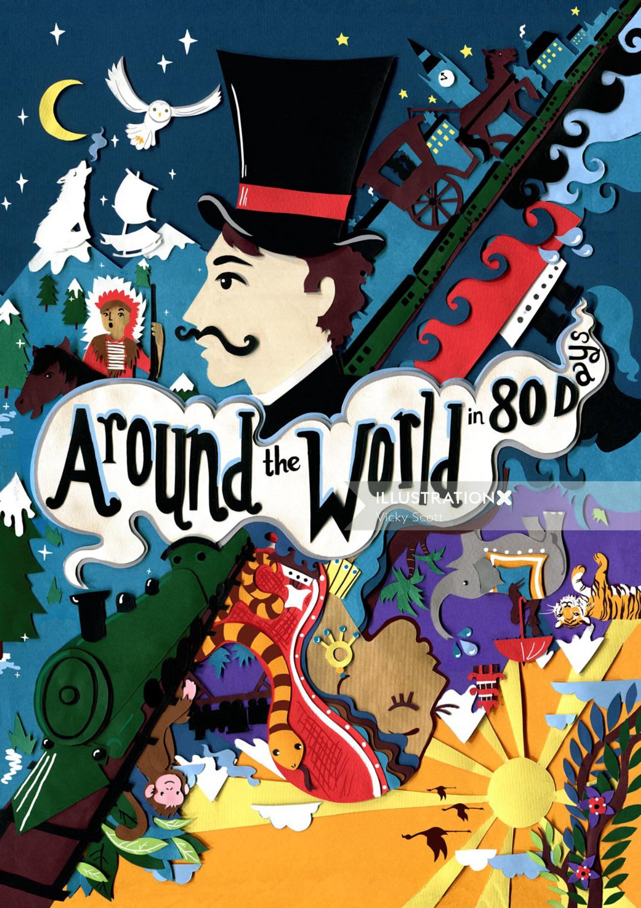 Ilustração da capa de Around the World in 80 Days