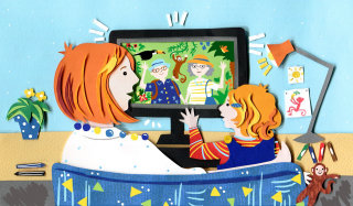 Ilustración para la revista Ángeles y pilluelos sobre el uso de la tecnología con niños.