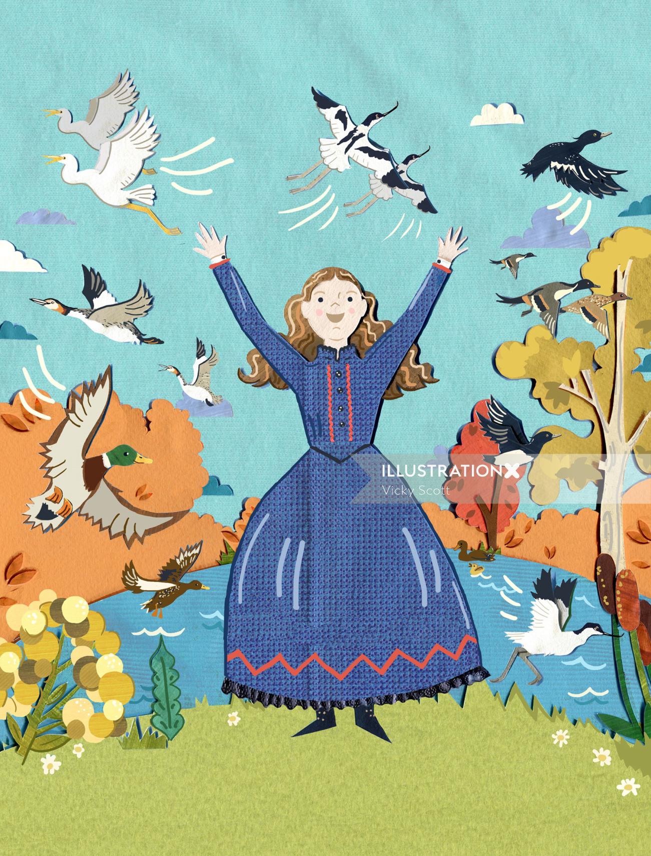 Illustration for the RSPB showing the happy scene