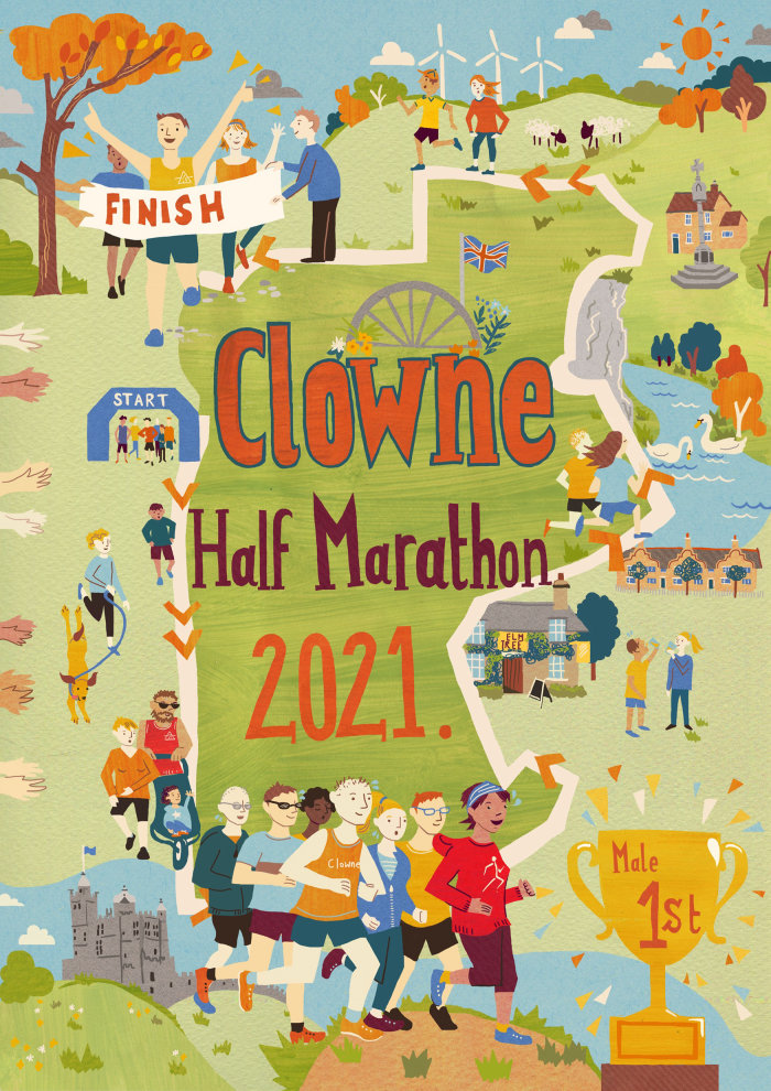 Ilustração do mapa da meia maratona do Clowne Running Club