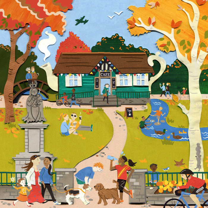 A arte em papel de outono do Endcliff Park retrata a bela folhagem