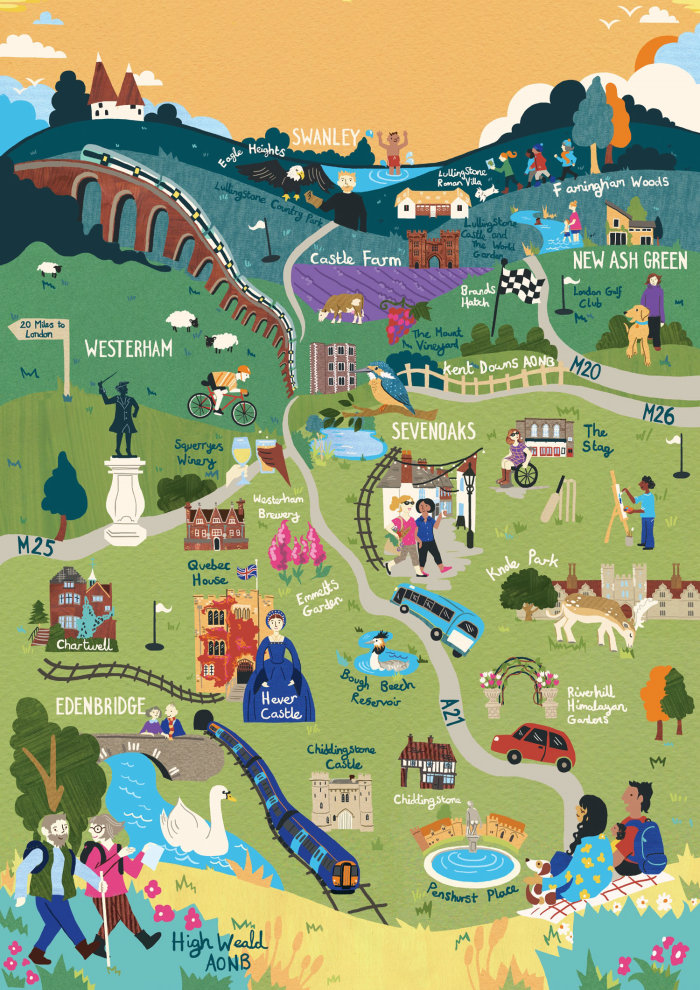 Illustration d&#39;une carte pour la promotion de la région par le Sevenoaks Council