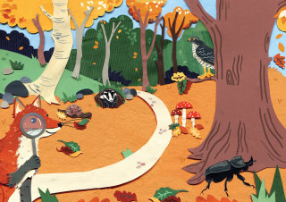 秋の植物と野生動物のページアート