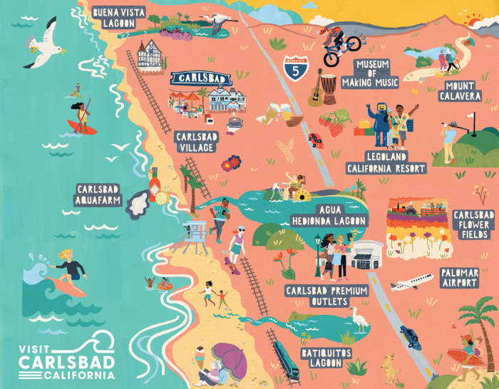 Illustrated Carlsbad map highlighting must-see tourist spots