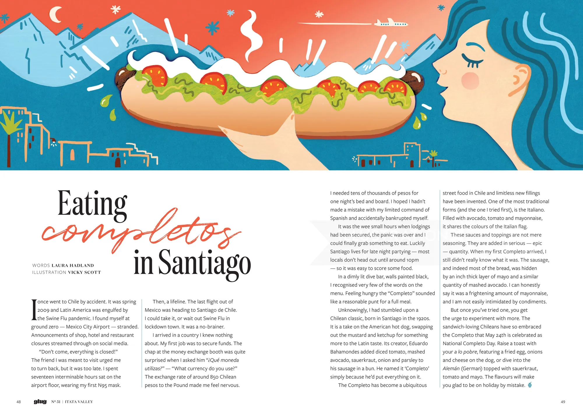 A Chilean completo hotdog piece for Glug Magazine