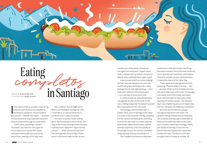 A Chilean completo hotdog piece for Glug Magazine