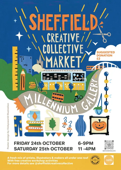 Poster for Sheffield makers market at Millennium Gallery by Vicky Scott