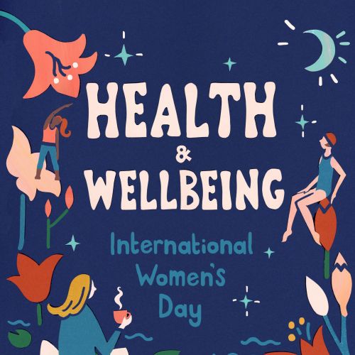 Magical poster with lilies and tulips promoting Women's Day health event by Vicky Scott