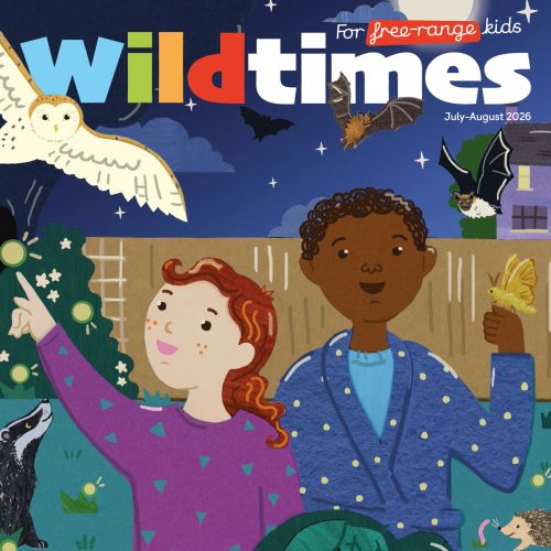 Vicky Scott illustration of children camping among nighttime wildlife