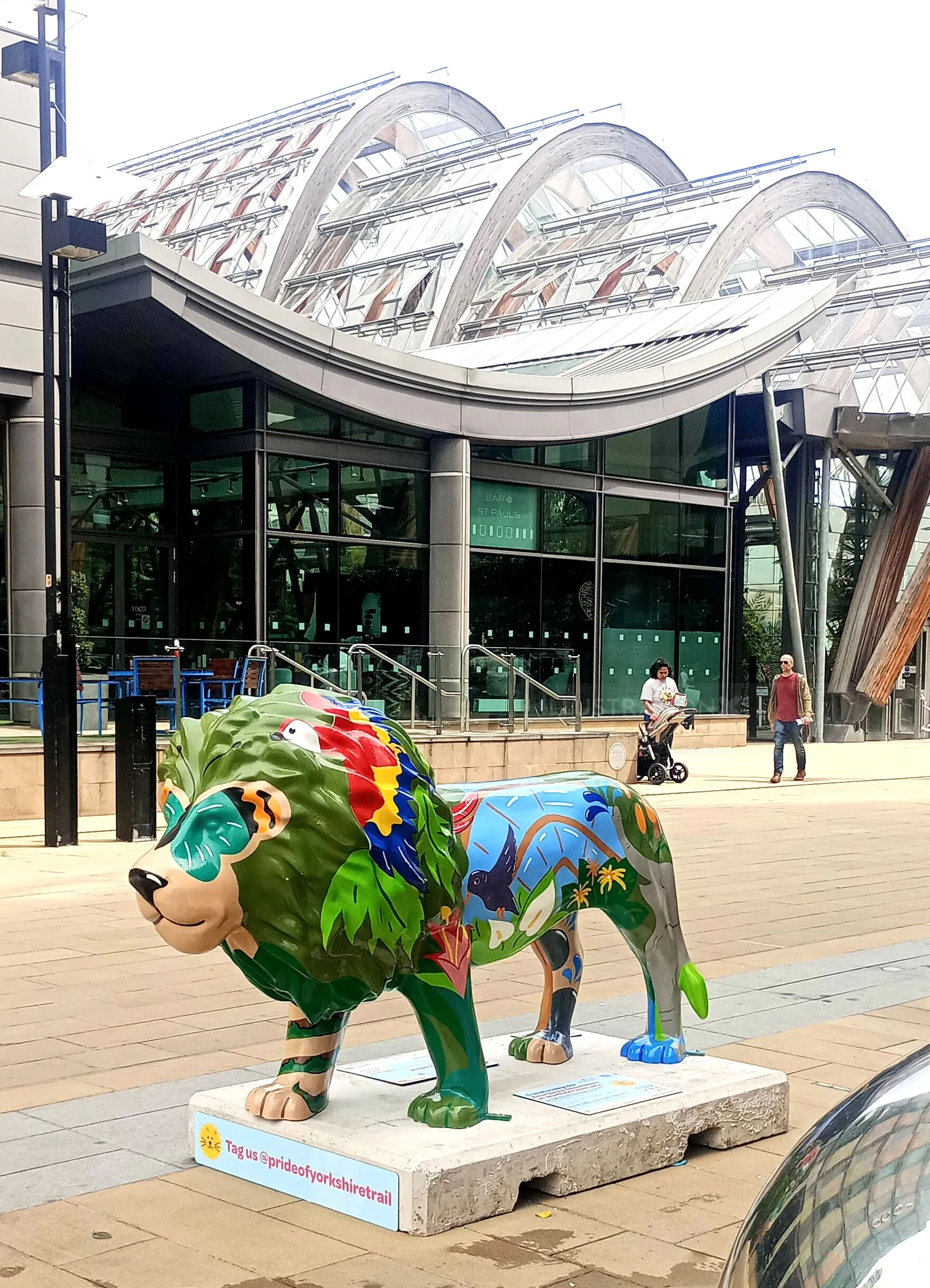 Safari-inspired lion sculpture by Vicky Scott outside Sheffield Winter Gardens
