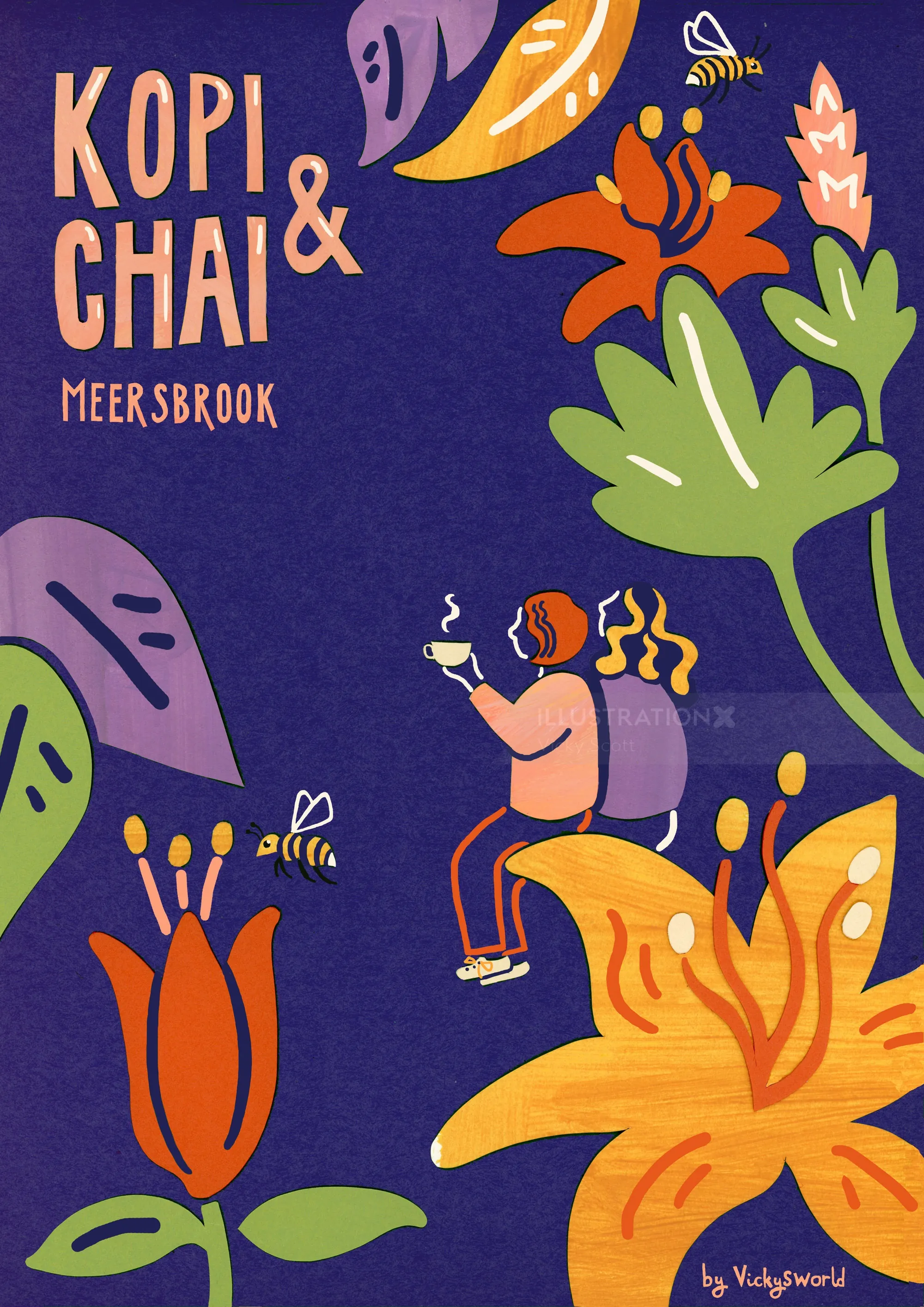 Ilustración Vicky Scott para la cafetería Kopi & Chai de Sheffield.