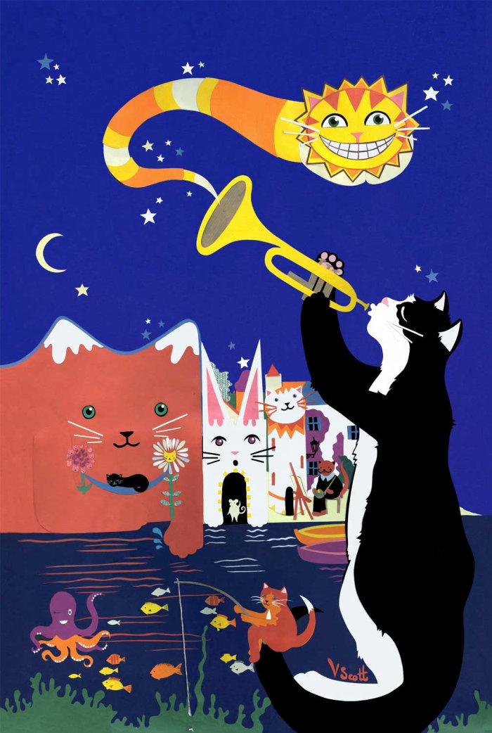 Ilustração em cartaz dos Gatos de Cadaqués